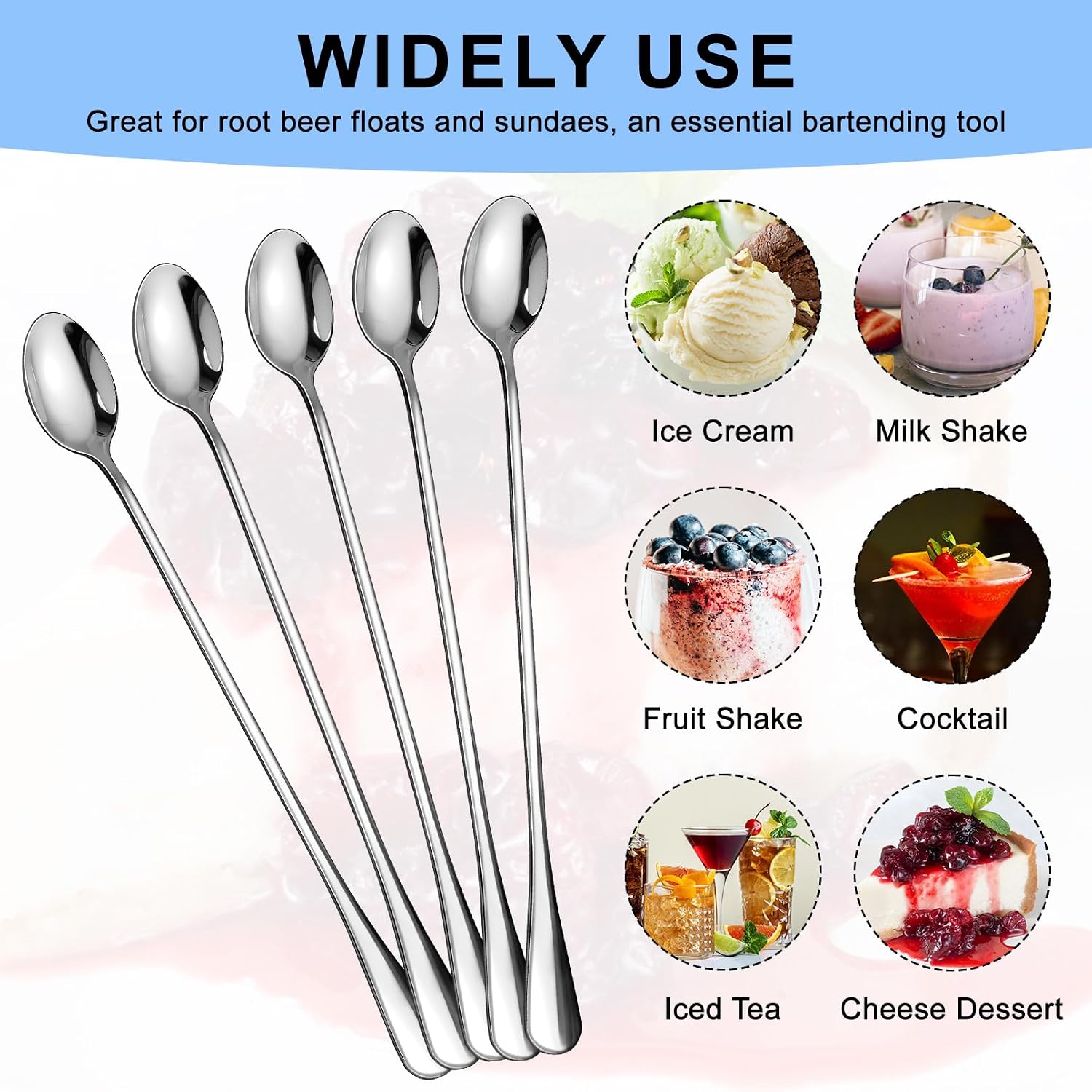 8 Pcs Ice Tea Spoons, 9 Inch Long Handle Iced Teaspoon, Stainless Steel Cocktail Stirring Spoons, Long Coffee Spoon Ice Cream Spoon for Coffee Tea Cocktail Stirring Desserts
