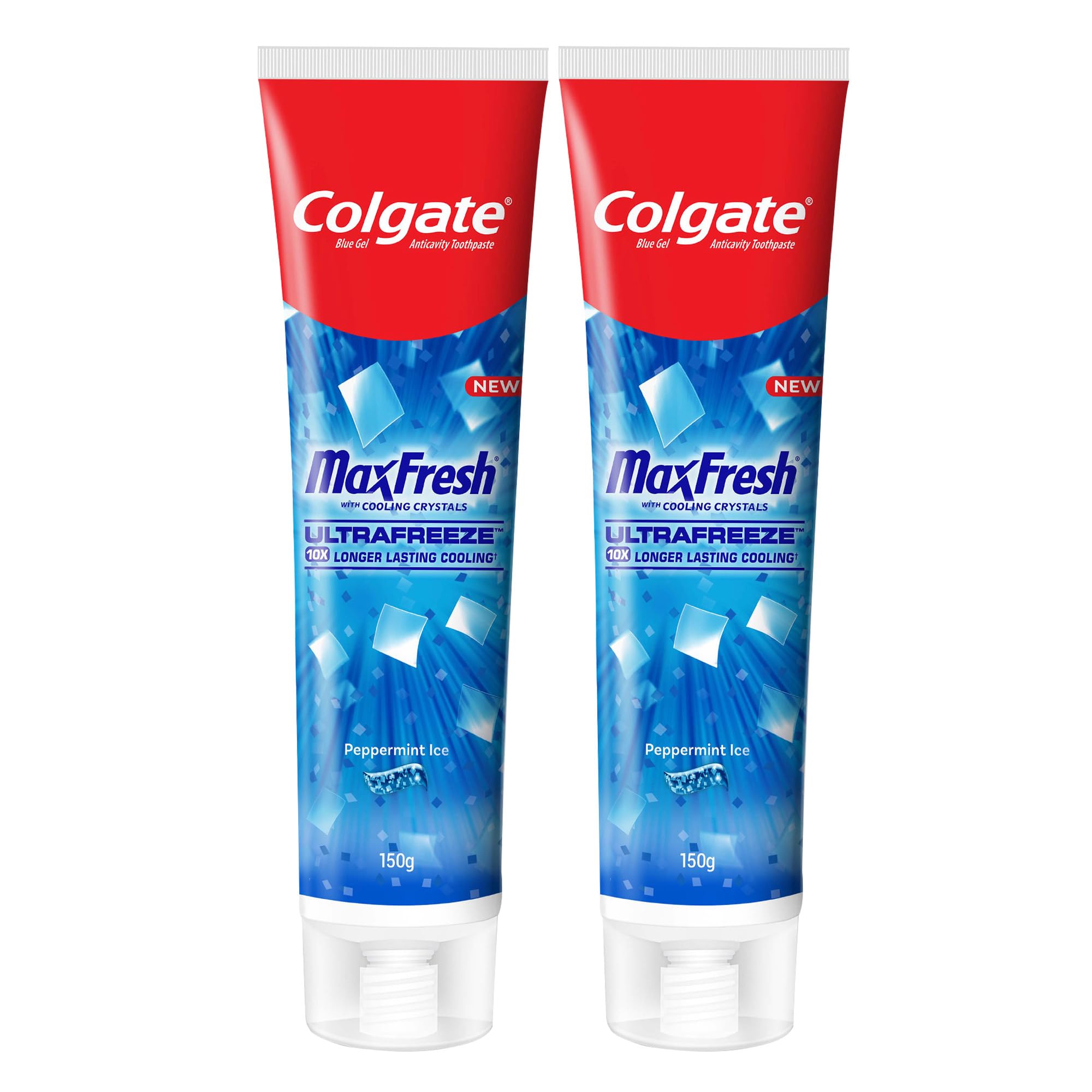 Colgate MaxFresh Breath Freshner Oral Care Toothpaste, 300g Saver Pack (150g x 2), Peppermint Ice, Blue Gel Paste with Menthol & Cooling crystals for bad breath control