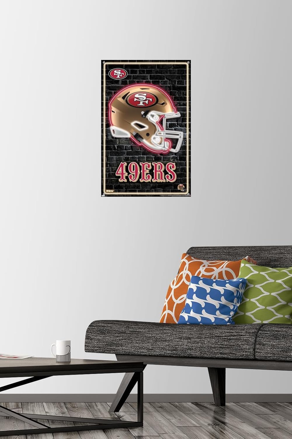Trends International NFL San Francisco 49ers - Neon Helmet 23 Wall Poster, 14.72" x 22.37", Premium Poster & Push Pin Bundle