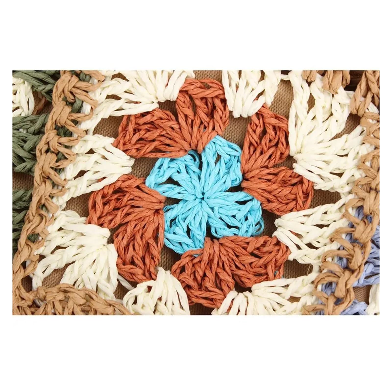 Bolso Ganchillo Flores Bolso de mano de gran capacidad tejido a mano con flores de ganchillo, bolso de paja tejido a mano, portátil