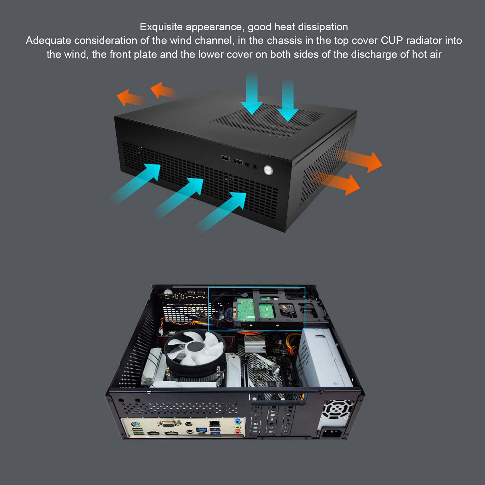 MATX ITX Mała Obudowa Komputera Wszechstronna kompatybilność Podwójny Wentylator Chłodzący do Gier Obudowa Komputera ITX z wydajną konstrukcją chłodzącą, Stalowa Płyta