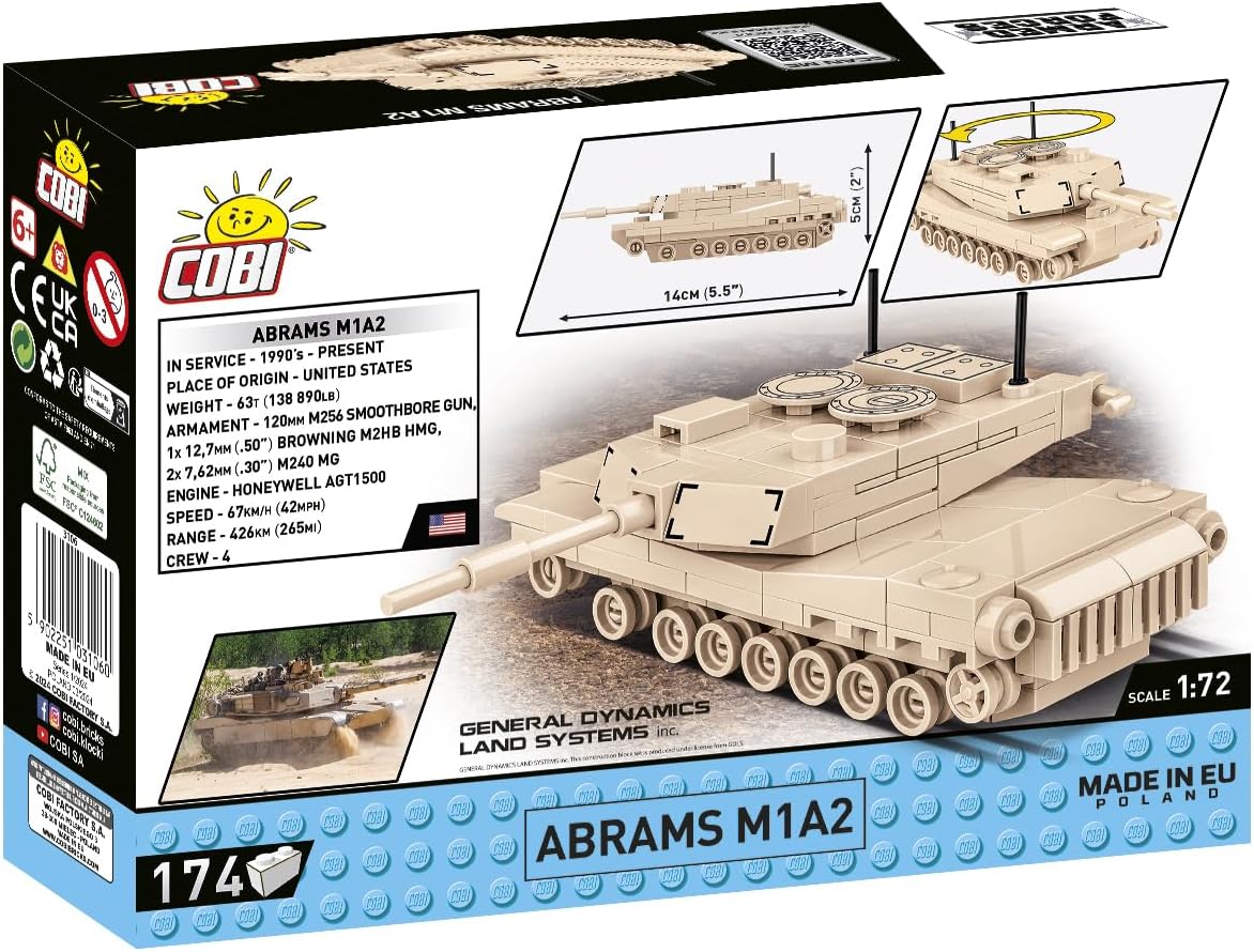 COBI Armed Forces Abrams M1A2 Tank Building Set, 174 Pieces