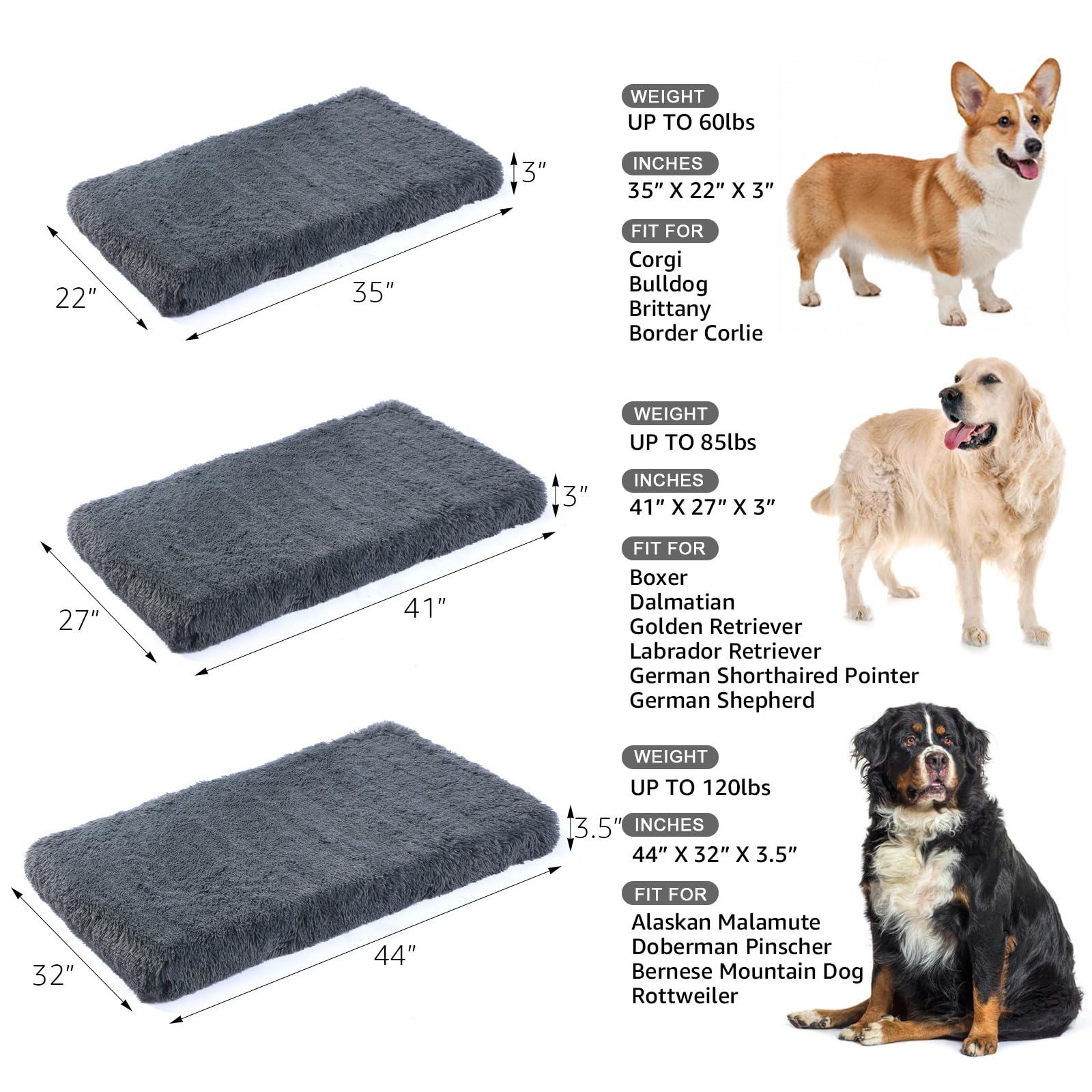 Orthopedic Dog Bed for Medium Dogs, Dual-Layer Memory & Egg-Crate Foam, Washable Warm Winter Plush Cover, Waterproof Liner, Non-Slip Bottom, Crate/Kennel Pad, 35 x 22 Inch, Dark Gray - image 6