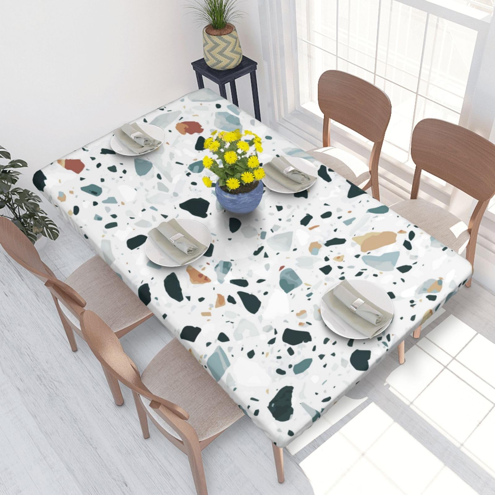 BNVSADC Terrazzo Marble Pastel Printed 4FT Tablecloth 122x76 CM Polyester Kitchen Water Resistant Table Cloth Dining Table Decoration Table Covers