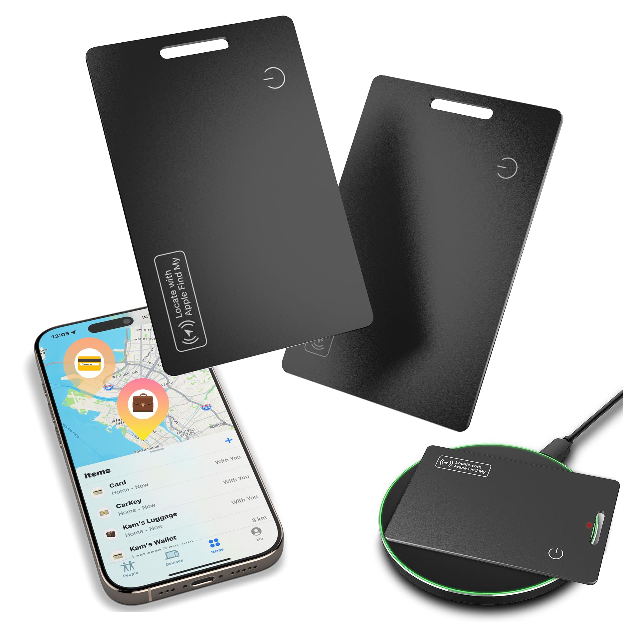 Midlocater Air Tag (2025) iOS Only Bluetooth Tracker Card with Apple Find My, Rechargeable Smart Card Wallet Finder GPS Tracker, Keys Finder and Item Locator for Keys, Bags, Passports (Black, 2 Pack)