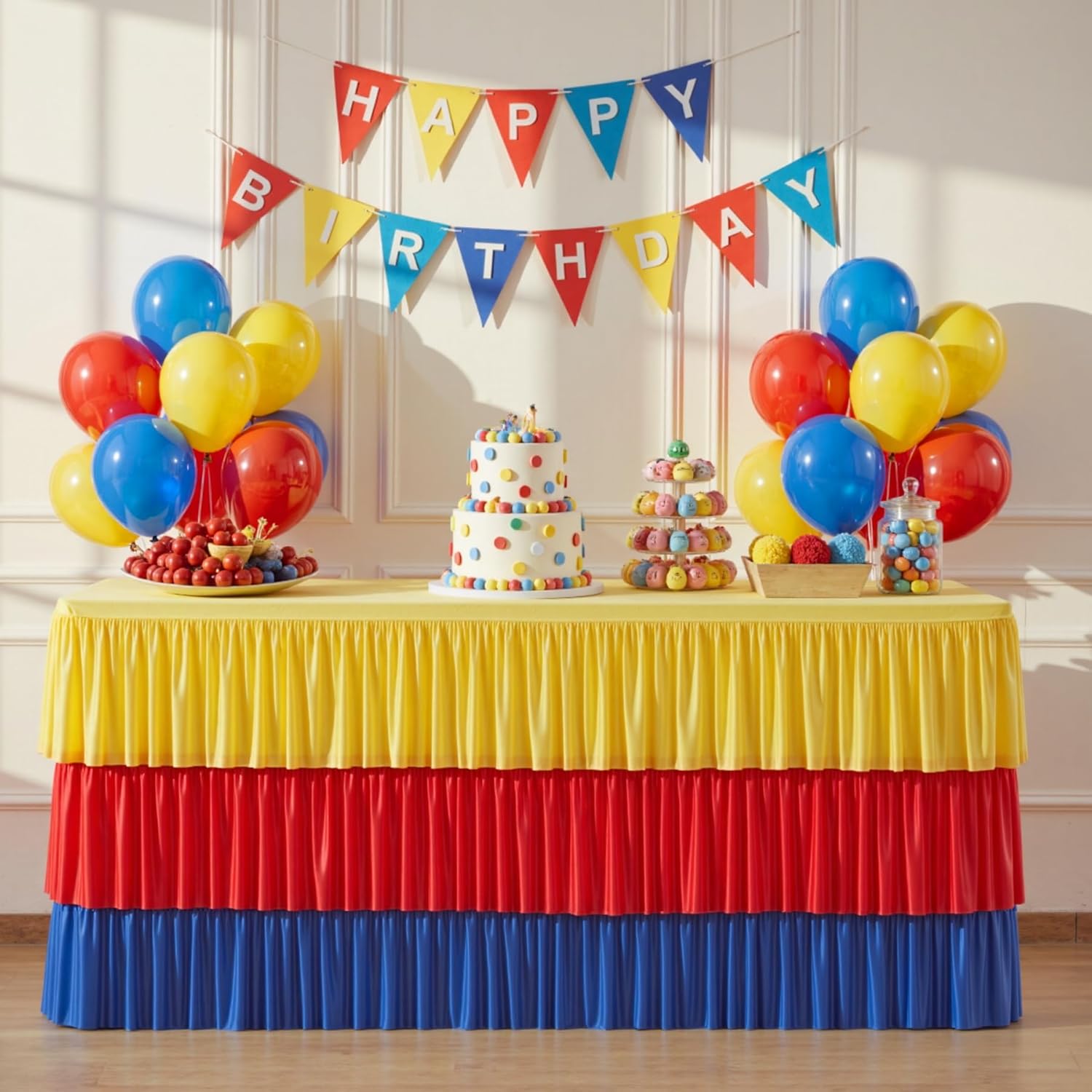 gogoparti Blue Tablecloth Tutu Table Skirt with Ruffle for 6 Foot Rectangle Table, Stretch Elastic Blue Table Cloth Cover for Baby Shower Birthday Princess Party, Teacher Desk Classroom Banquet Decor