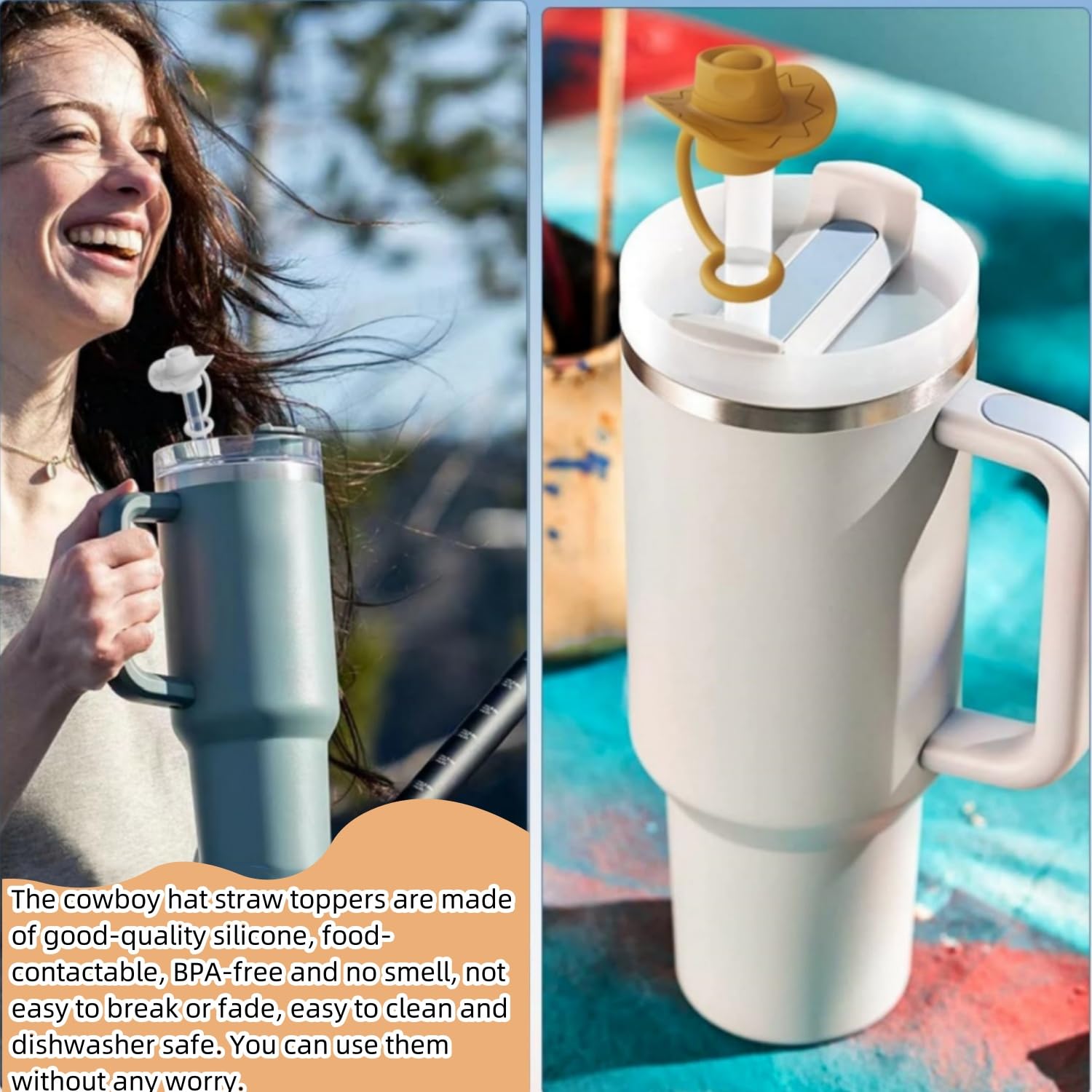 6Pcs Housses De Paille Pour Chapeau Cow-Girl, Pailles Silicone Pour