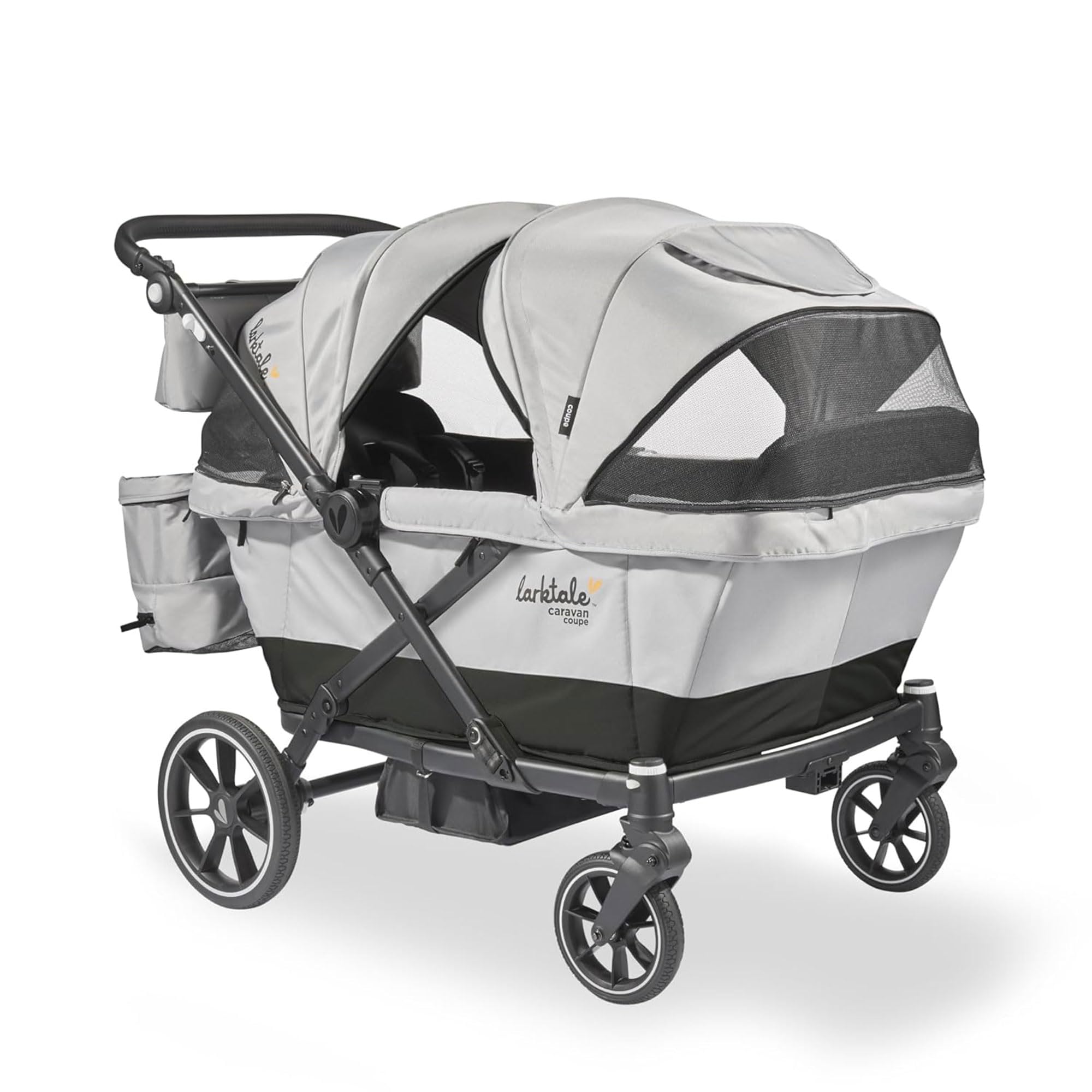 Larktale Caravan Coupe Quad, Compact Stroller Wagon with Reclining Seats for 4 Kids, Gray/Black