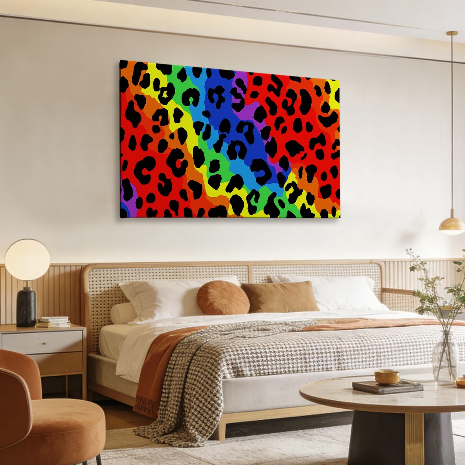 Generisch Abstrakt Modern Leopardenmuster Modernes Leinwandbild 90L x 60B cm mit Rahmen, Mehrfarbig XXL Wanddeko für Wohnzimmer Geschenk Idee Einzug - Hochwertiger Kunstdruck auf Holzrahmen