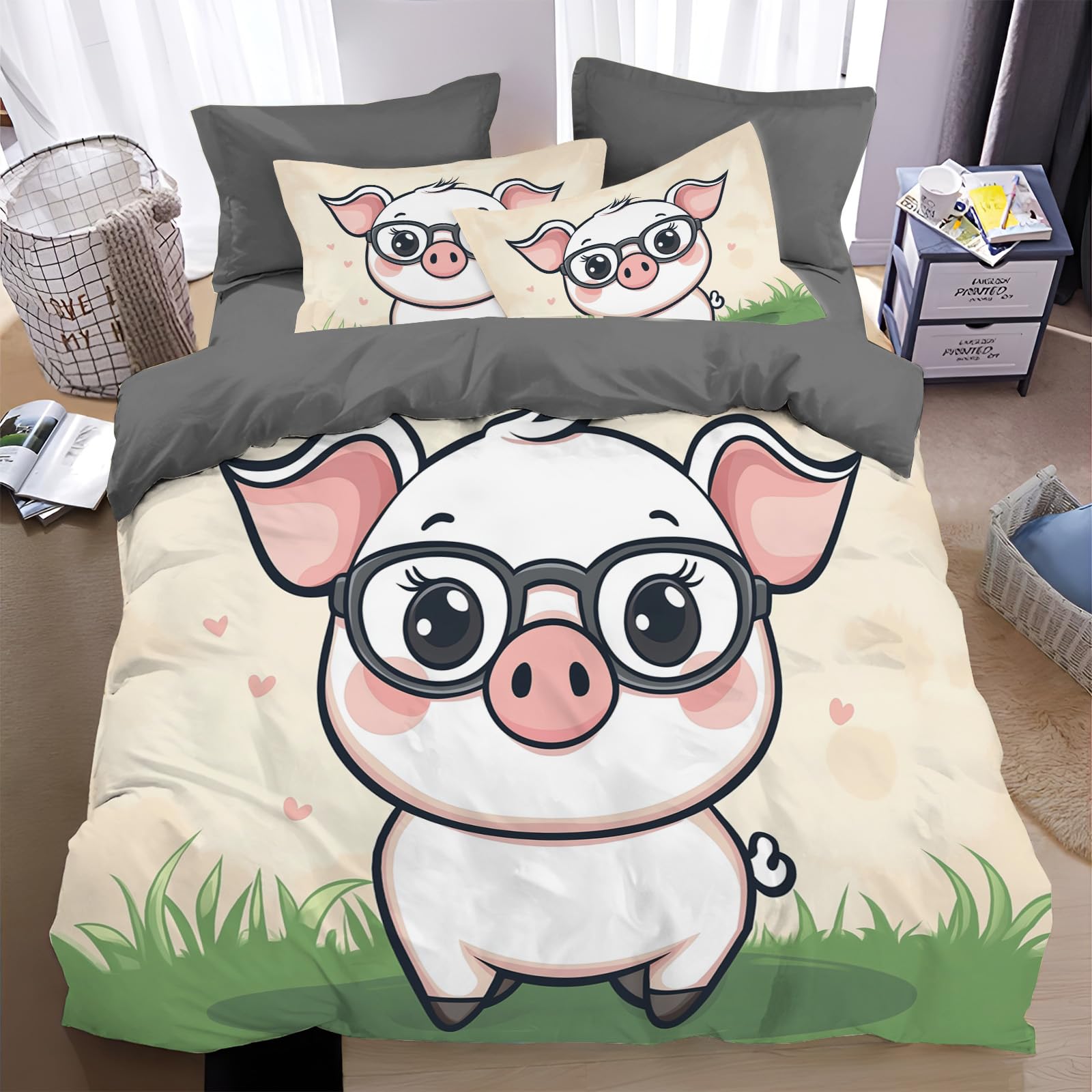 Housse de couette cochon 200x200 avec zip pour en finir avec la couette qui glisse