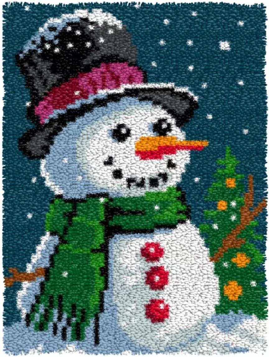 YOOLOOKY Latch Hook Kits for Adults/Beginners Printed Canvas Embroidery Tapestry Handmade Rug Home Sofa Decoration 20.5 X 15inch (Snowman)