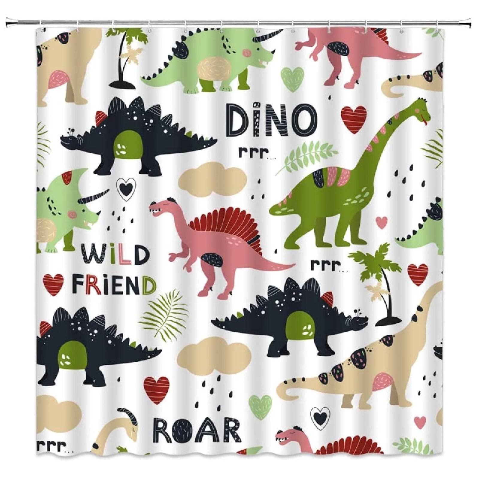 Amazon Yxbhhymシャワーカーテン漫画恐竜シャワーカーテン 面白い子供野生の友人幼稚な神経恐竜イラスト生地浴室の装飾 シャワーカーテン ホーム キッチン オンライン通販