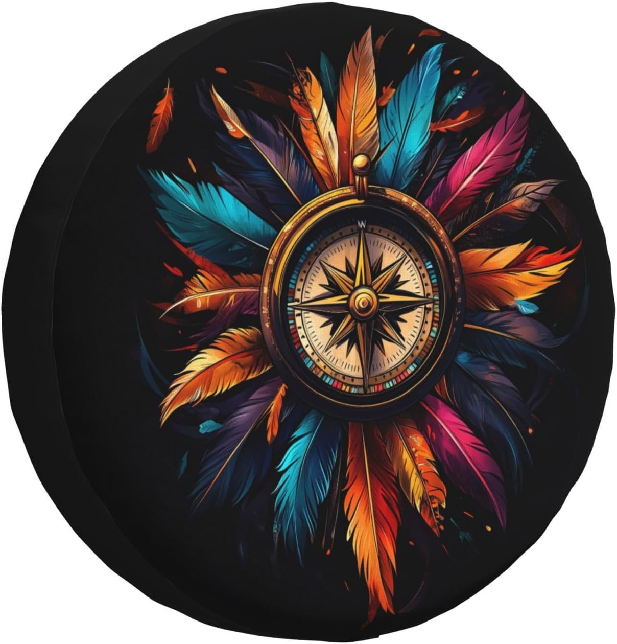 Compass Colorful Native American Feather Spare Tire Cover Wheel Protectors for Rv Camper Travel Trailer SUV Truck 15 Inch