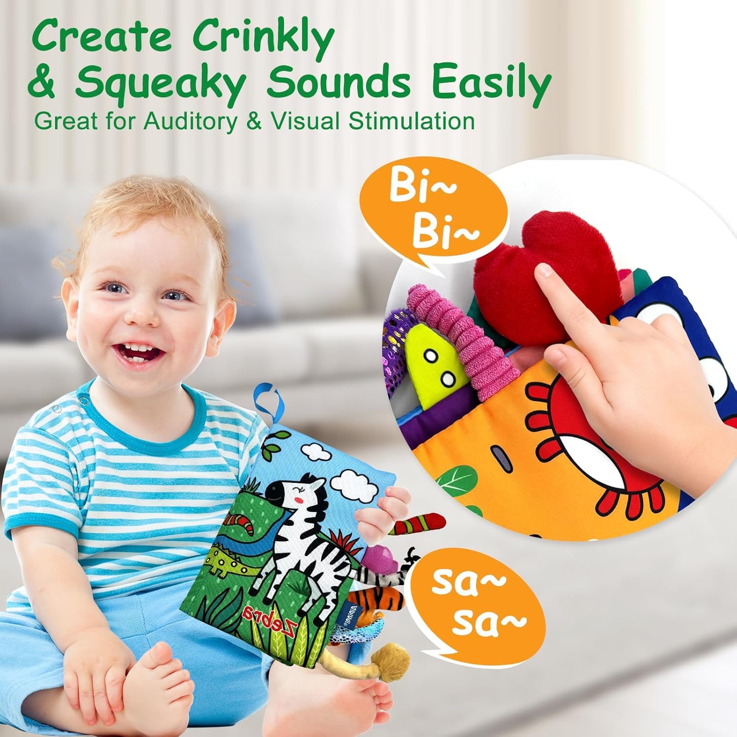 BeFunky Baby Fabric Book, Soft 3D Picture and Crinkle Book for 0-12 Months, Sensory Montessori Learning Toy for Boys and Girls (Sea World), Multicolor - Image 5 thumbnail