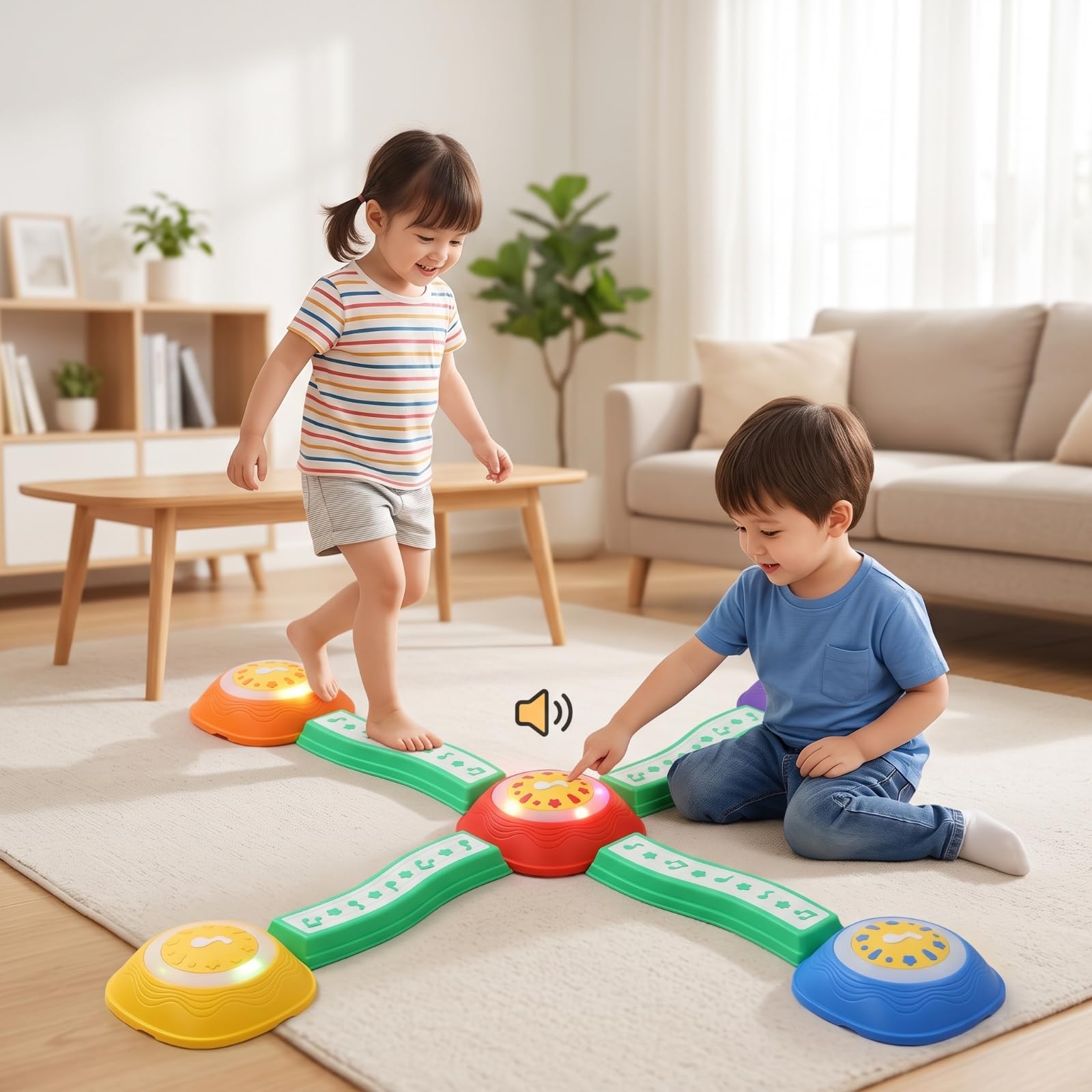 Almencla Kinder Sinnessteine Balanciersteine Trittsteine Elemente mit Tonanreiz Profilierter Oberfläche für Sensorisches Training Gleichgewicht Motorik Förderung für Schule Hort Familienraum