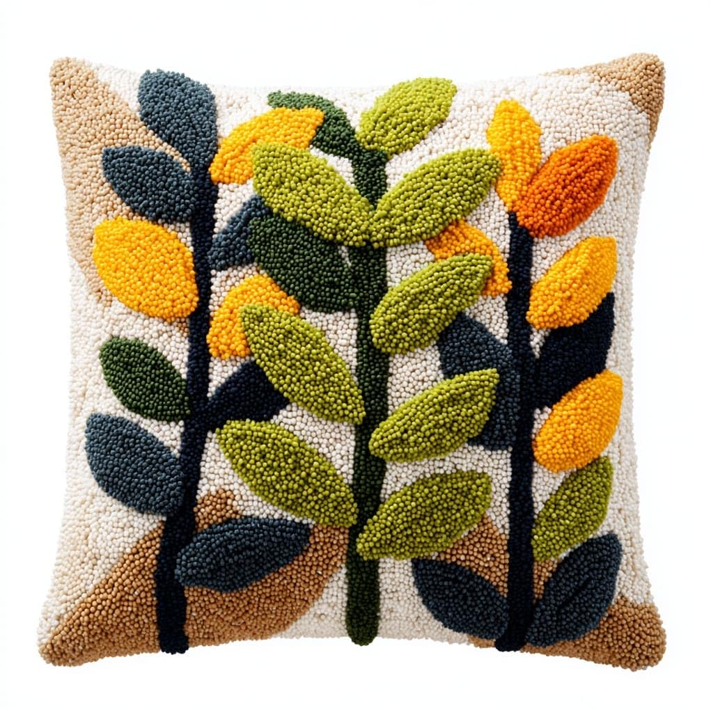 WallustrioaW Pre Printed Latch Hook Kits for Adults Beginners,Simple Branches,DIY Needlework Pillow Cover Cushion Making Kit for Christmas Birthday Gift,43x43cm