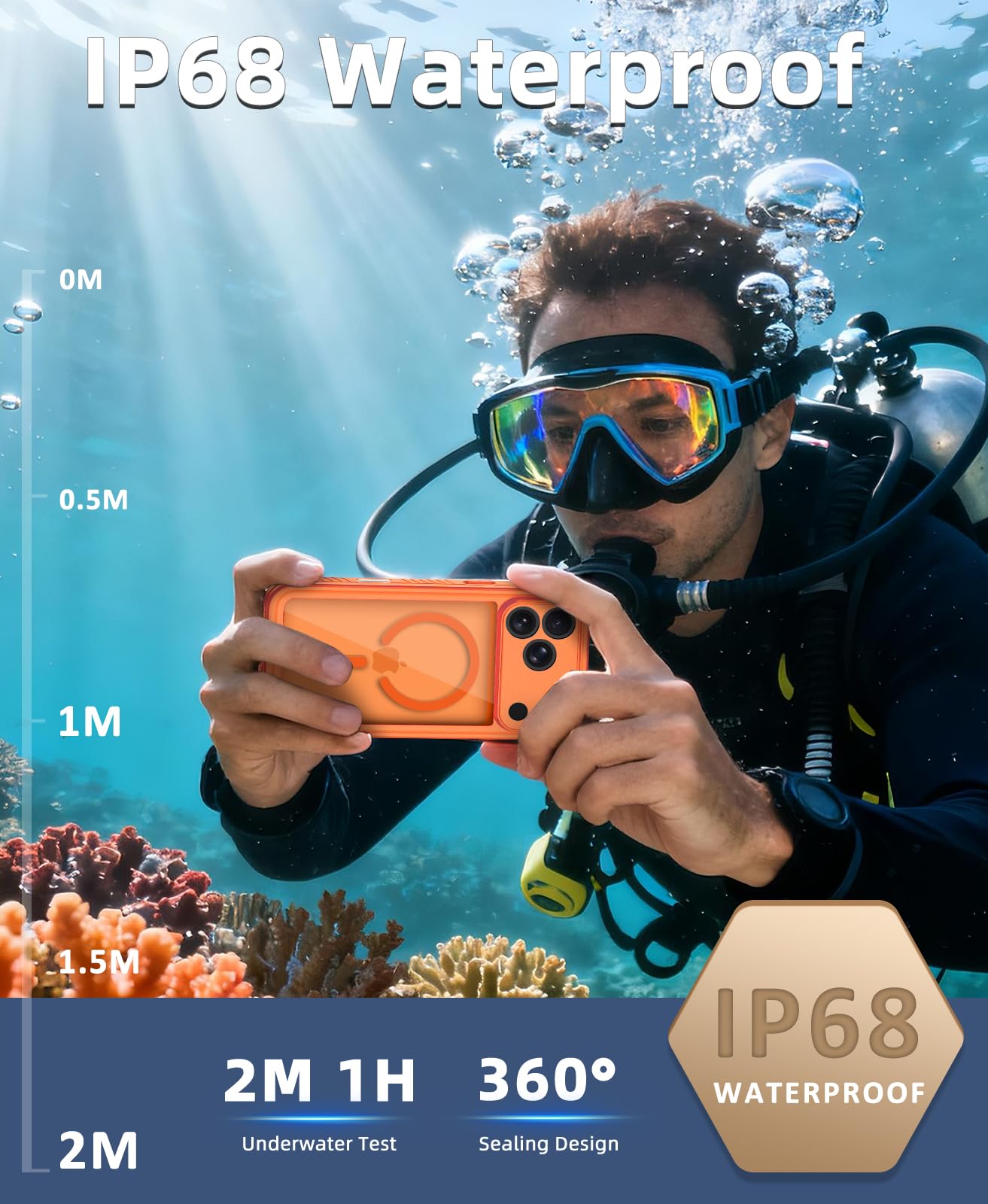 Beeasy Cover per iPhone 17 Pro Impermeabile IP68 con MagSafe, 360 Militare Antiurto Indistruttibile Resistente Doppia Protezione Custodia, Antipolvere Subacquea Waterproof Case, 6.3", Arancione