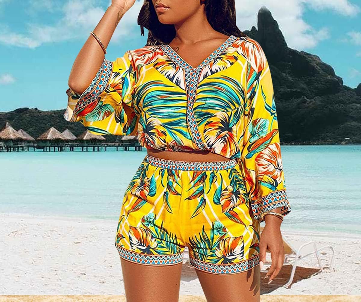 LalaLin Women's Sexy 2 Piece Outfits Floral Print Casual Short Pants Loose Beach Outfit Sets - Image 6