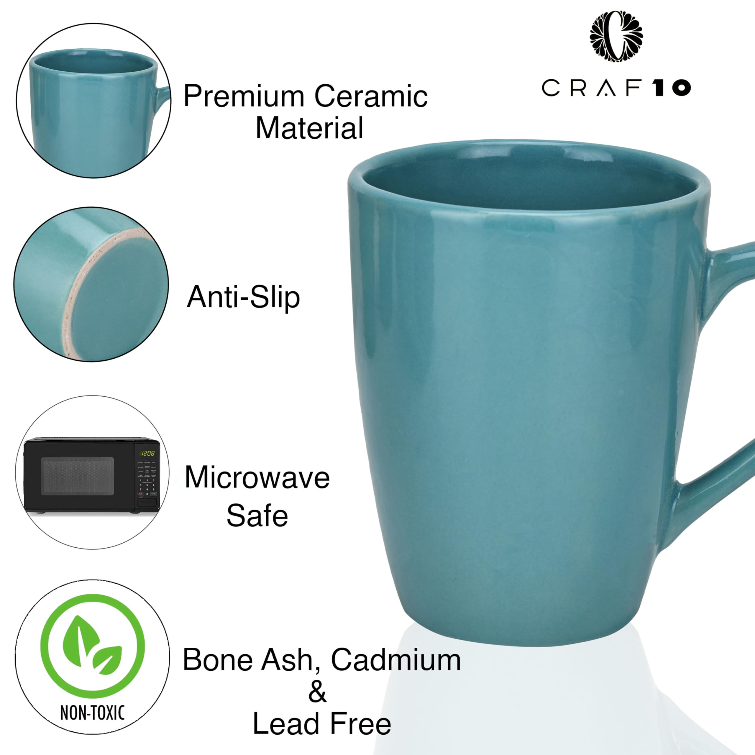 CRAF10 Cadet Blue Ceramic Coffee Mug - 340ml -4