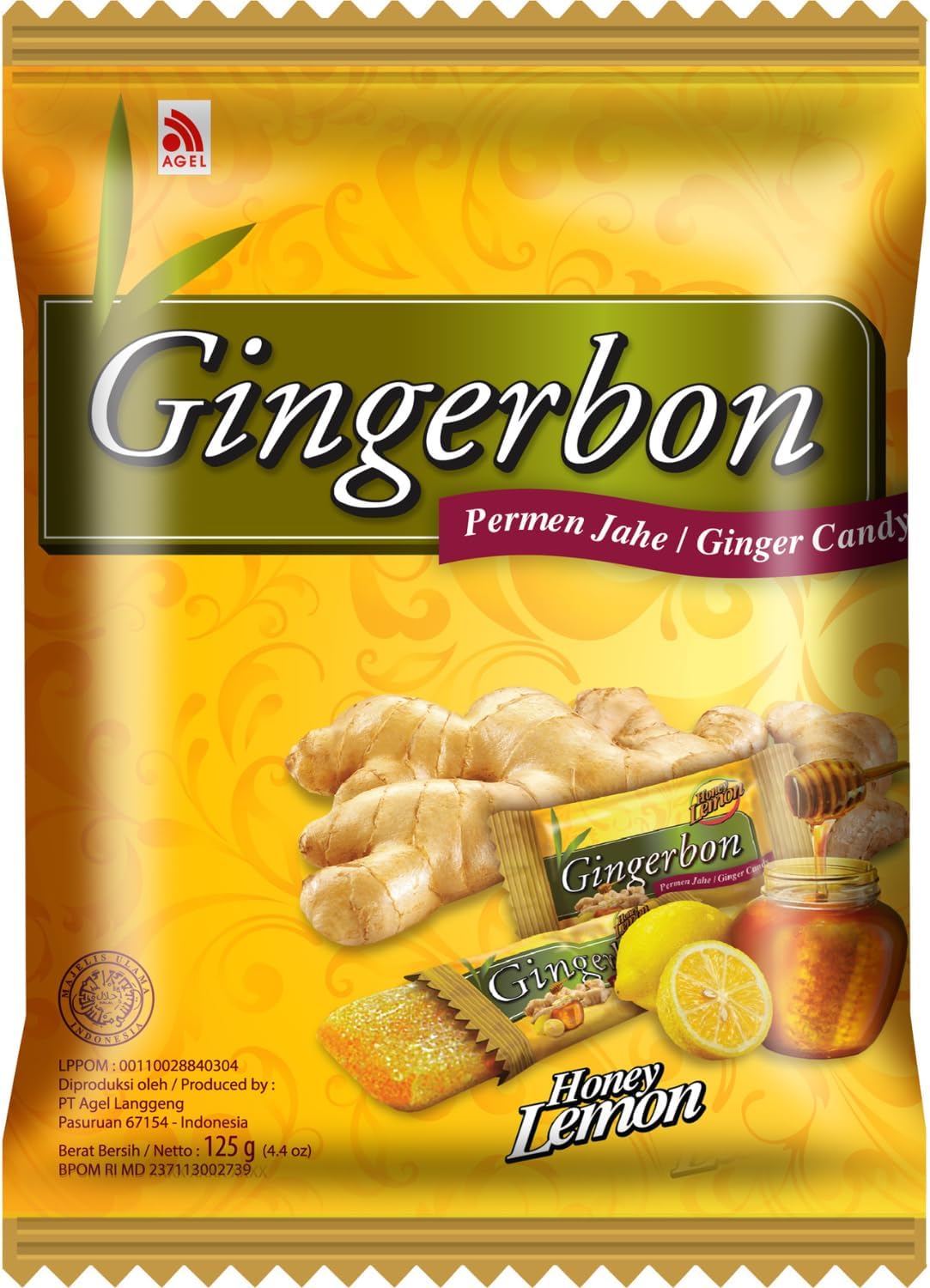 Gingerbon Permen Jahe Ginger Candy with Honey Lemon 125 g / 4.4 oz