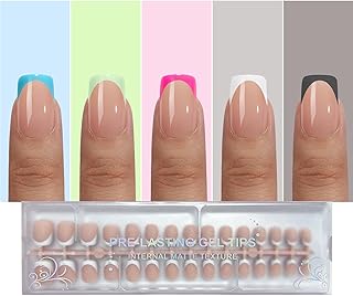 French Tip Press On Nails, 150Pcs Press On Nails Short Square, French Soft Gel Nail Tips, Pre-shaped No Need to File 3 in 1 Tips, Fake Nails for Nail Art DIY Designs 15 Sizes