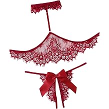 Lilosy Sexy Bow Choker Halter Floral Lace Sheer Lingerie Set for Women See Through Bra and Panty 2 Piece