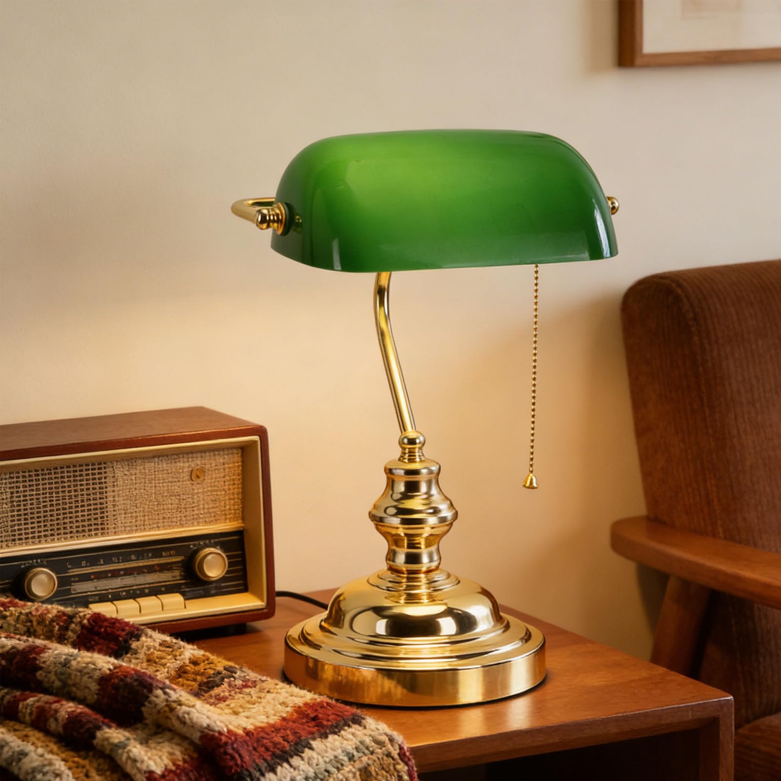 Lampada da Scrivania da Banchiere in Vetro Verde con (Spina