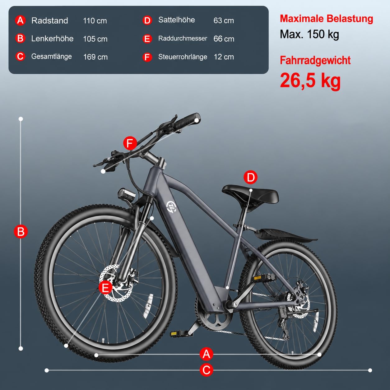 SMARTRAVEL L26 - Bicicletta elettrica da 26", 250 W, 36 V, 10,4 Ah, 7 velocità, per uomo e donna