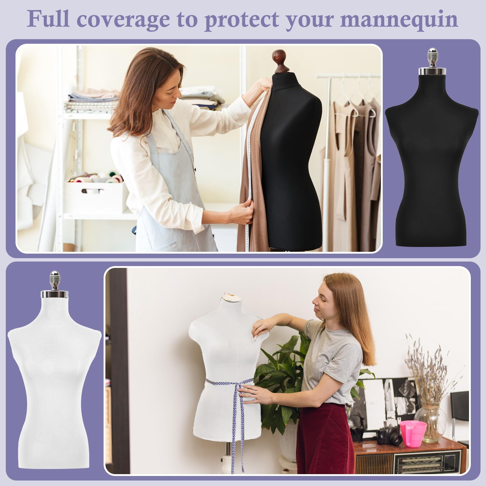 2 coperture in tessuto per manichini, morbide, elastiche, per boutique e negozi, modelle e stilisti (nero, bianco)