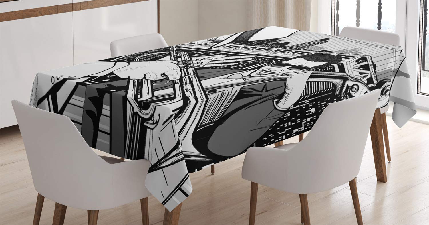 Tovaglia Rettangolare ABAKUHAUS Con Stampa Jazz Band Di New York, 140x200 Cm. In Raso Di Seta Poliestere, Lavabile. Perfetta Per Cene A Tema E Arredamento.