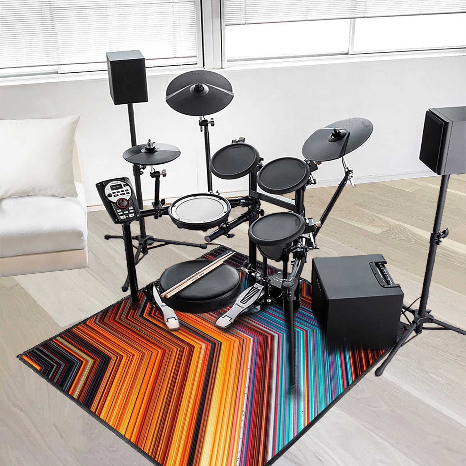 Tapis Pour Batterie YEMELI 120x100cm - Antidérapant, Insonorisé, Velours Cristal