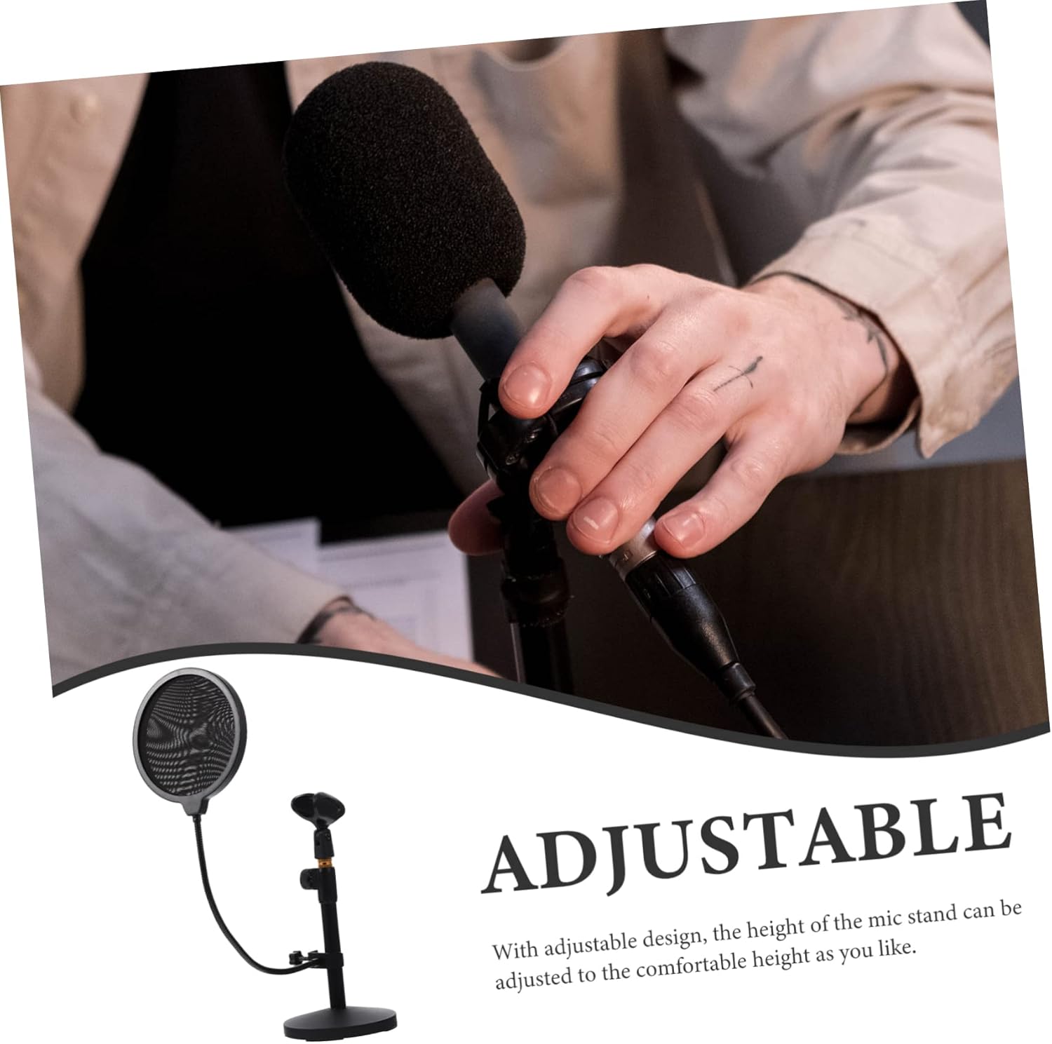 BESPORTBLE 1set Adjustable Desktop Mic Stand Filter Microphone Mount for Streaming Podcasting and Vocal Recording Sturdy Design Telescopic Height and Features