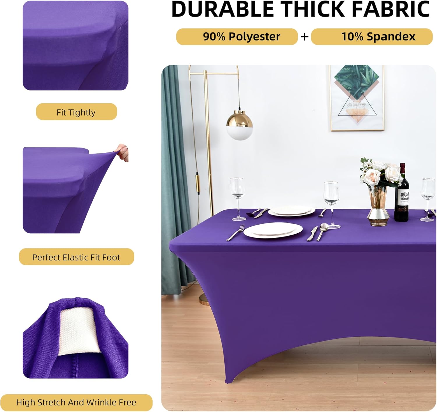 6-Pack 6ft Spandex Table Covers for Rectangle Standard Folding Tables - Wrinkle Resistant Stretch Tablecloths - Ultimate Fitted Table Protector for Parties, Trade Shows, Wedding