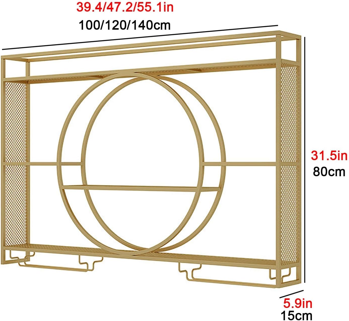 Industrial Wall Mounted Wine Rack,Hanging Industrial Round Wine Racks,Bar Shelves for Liquor Bottles,Hanging Industrial Round Wine Racks,Glass Rack Iron Display Stand.Fo,Gold,100x8