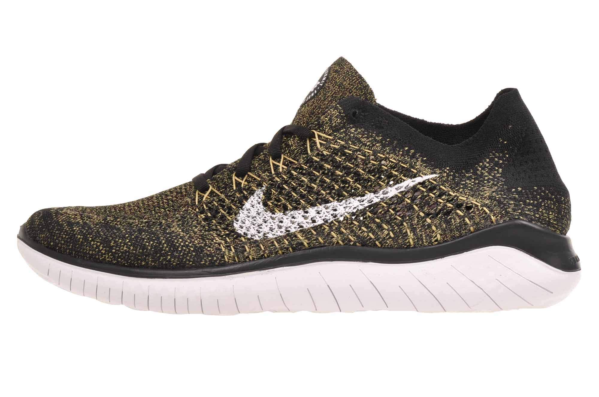 Nike Free RN Flyknit 2018 Men's Running Shoe Black/White-Club Gold-RED Orbit 11.5
