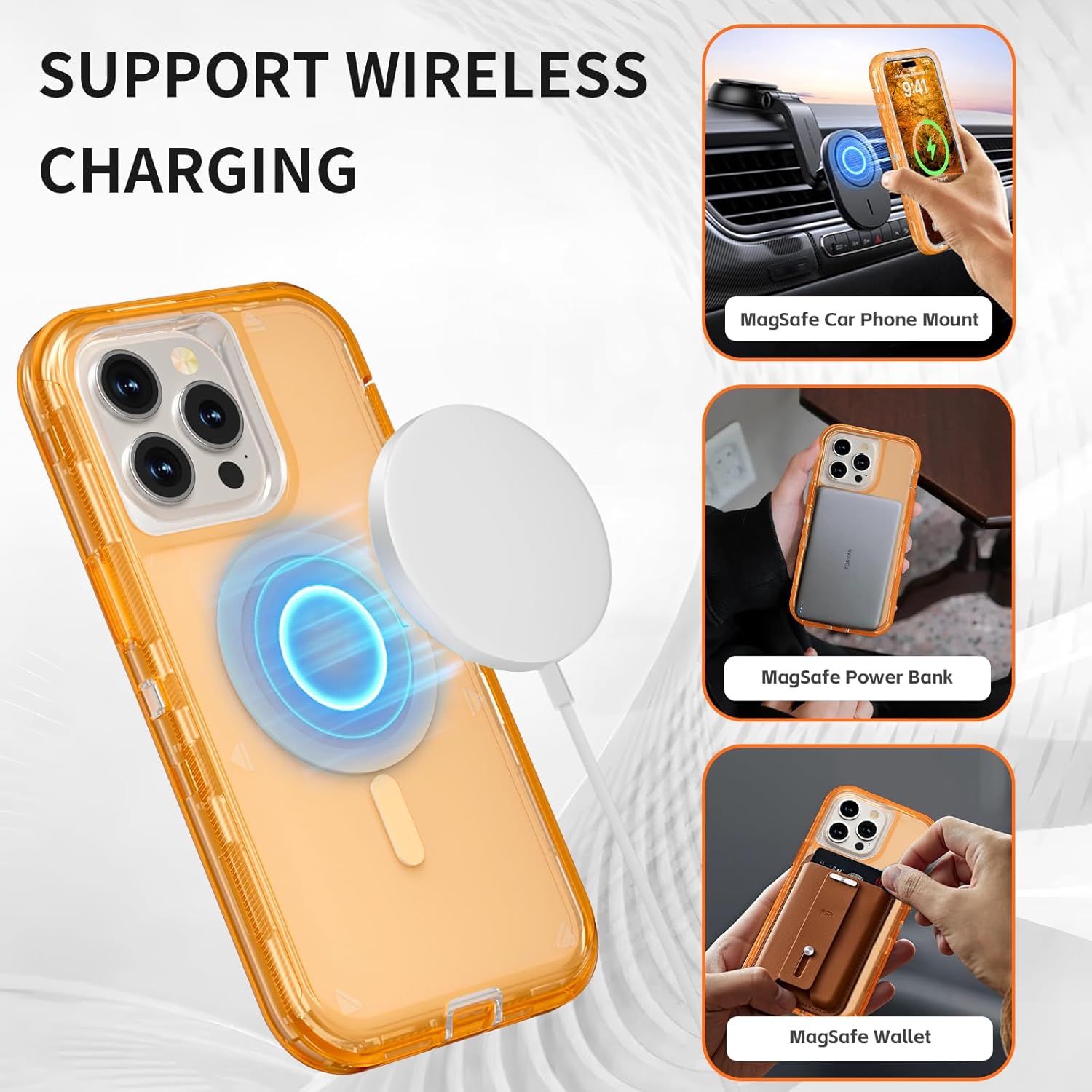 Follaroma for iPhone 15 Pro Max Case, Compatible with MagSafe, Triple Layer Transparent Magnetic Phone Cases, Heavy Duty Shockproof and Anti-Drop Protective Cover for iPhone 15 ProMax, 6.7'', Orange 4 71+2pT0fGjL. AC SL1500