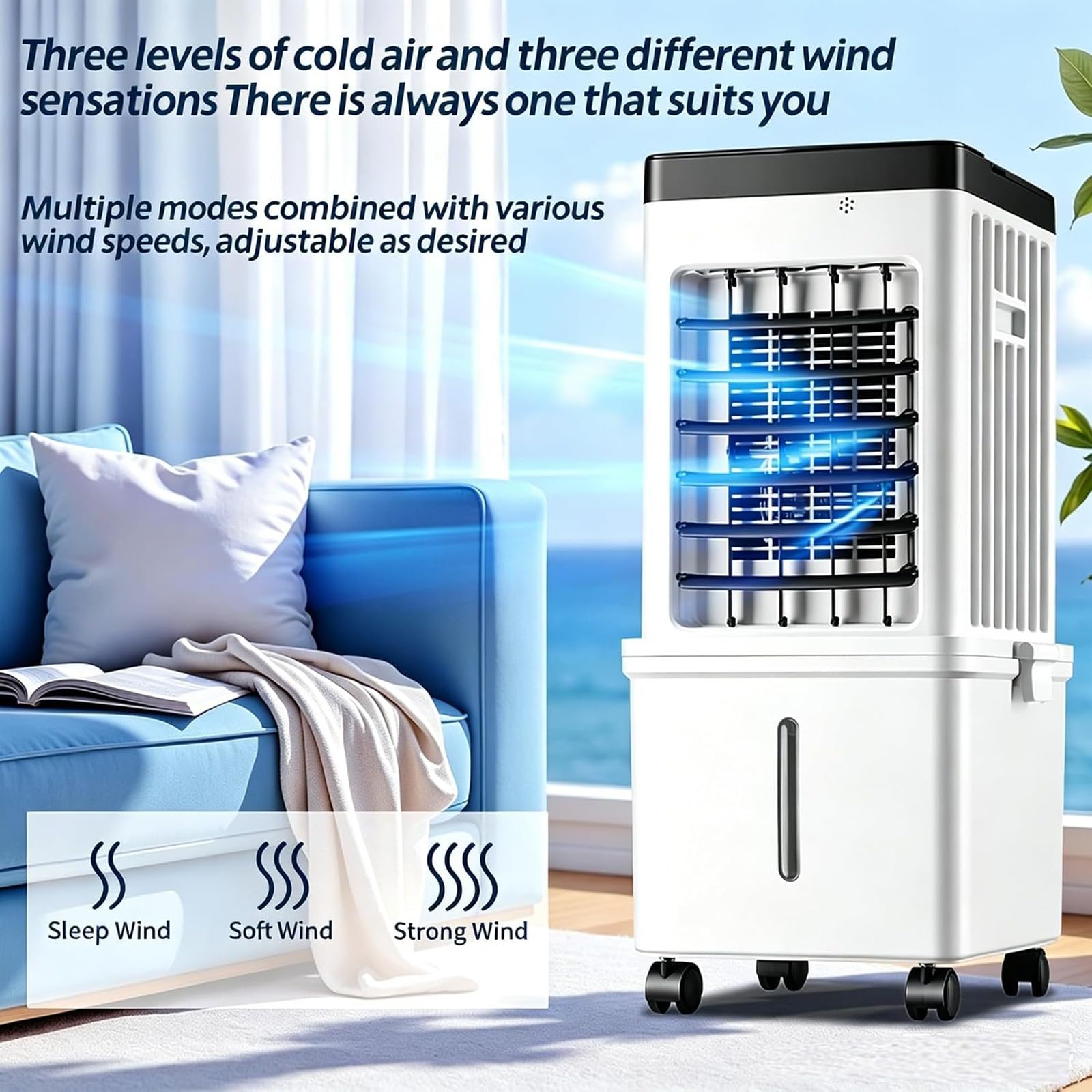 Aire acondicionado portátil,enfriador de pantano,enfriador de aire,ventilador de enfriamiento silencioso oscilante de 120 °,tanque de agua extraíble de 15l,adecuado para habitaciones A