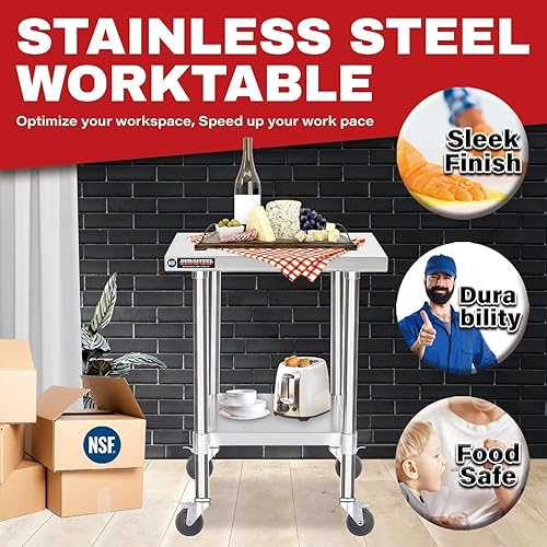 Vista 158 de DuraSteel - Mesa de acero inoxidable de 24 x 36 pulgadas, para preparación de alimentos, carrito de metal, mesa de trabajo comercial con ruedas