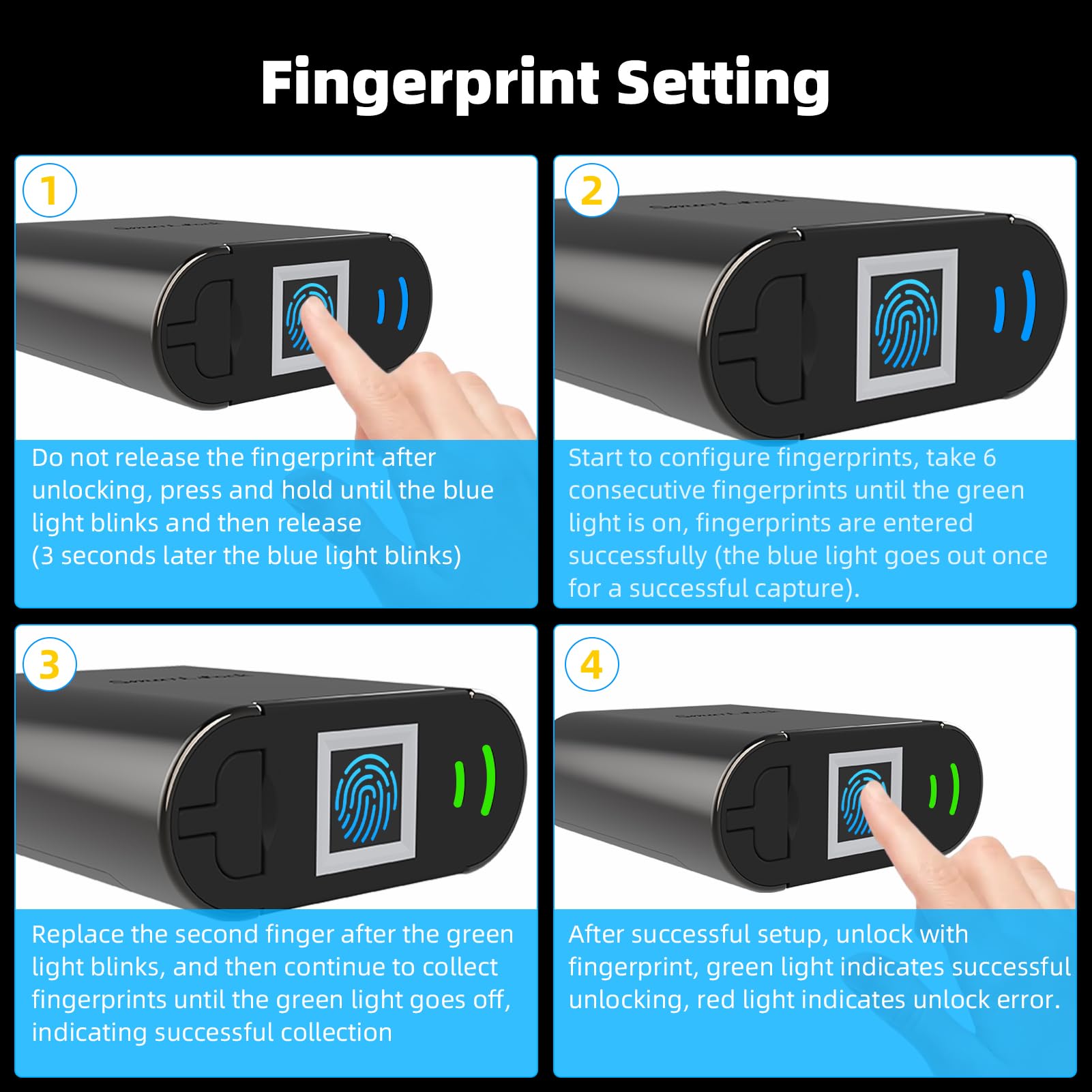 Candado con huella digital, biométrico padlock, candado inteligente con llave de emergencia, candado impermeable para taquillas de gimnasios, escuelas, piscinas y campos deportivos
