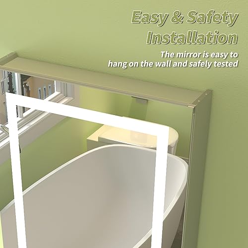 Miniatura 8 de Botiquín iluminado de 24 x 32 pulgadas, botiquín empotrado o de superficie, pantalla de temperatura del reloj y habitación, desempañado, atenuación,