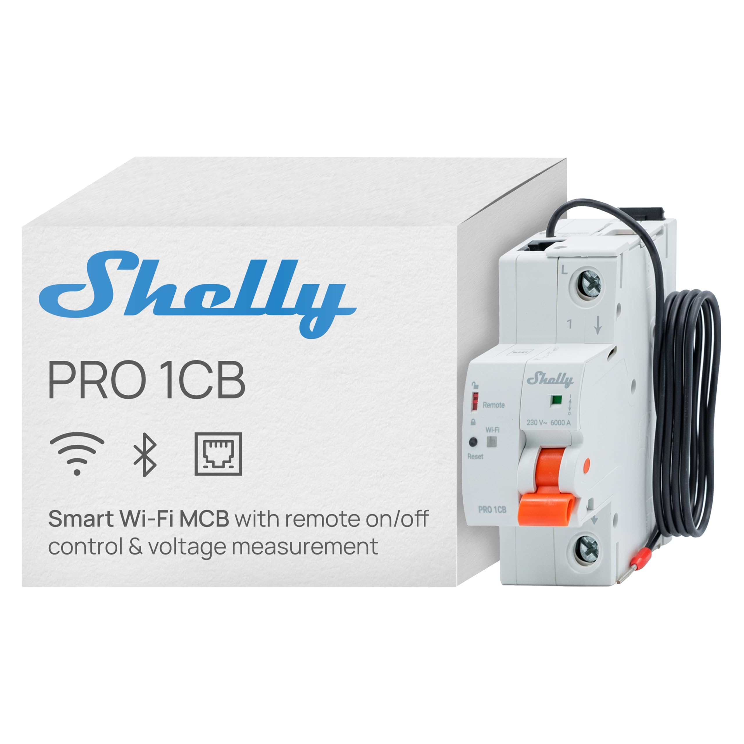 Shelly Pro 1CB C63A - Smart 1-Pole Miniature Circuit Breaker MCB with Wi-Fi Bluetooth and Ethernet, Overvoltage Undervoltage Protection, 63A Type C 6kA, DIN Rail, Alexa Google Home SmartThings