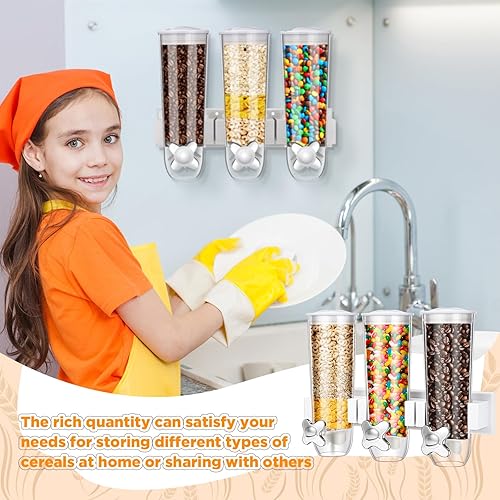 Miniatura 4 de Nitial Dispensador de cereales montado en la pared de 4.5 L, dispensador de granos triple para máquina de dulces con taza, contenedor de