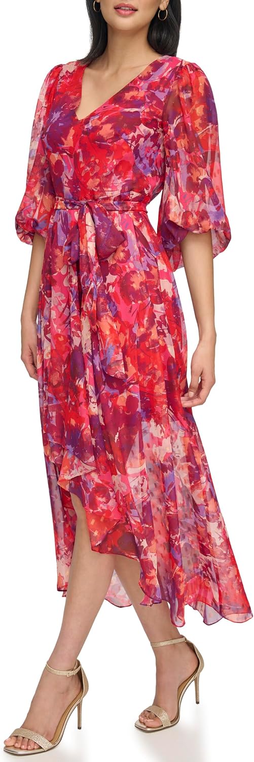 Eliza J Womens 3/4 Balloon Sleeve V-Neck Hi-lo Maxi Dress - Image 4