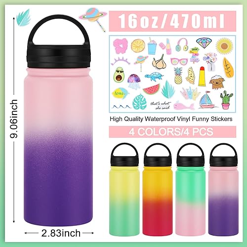 Miniatura 2 de 4 botellas de Navidad para niños, botellas de agua aisladas de acero inoxidable de 16 onzas, botella de agua de doble pared con tapa, calcomanías