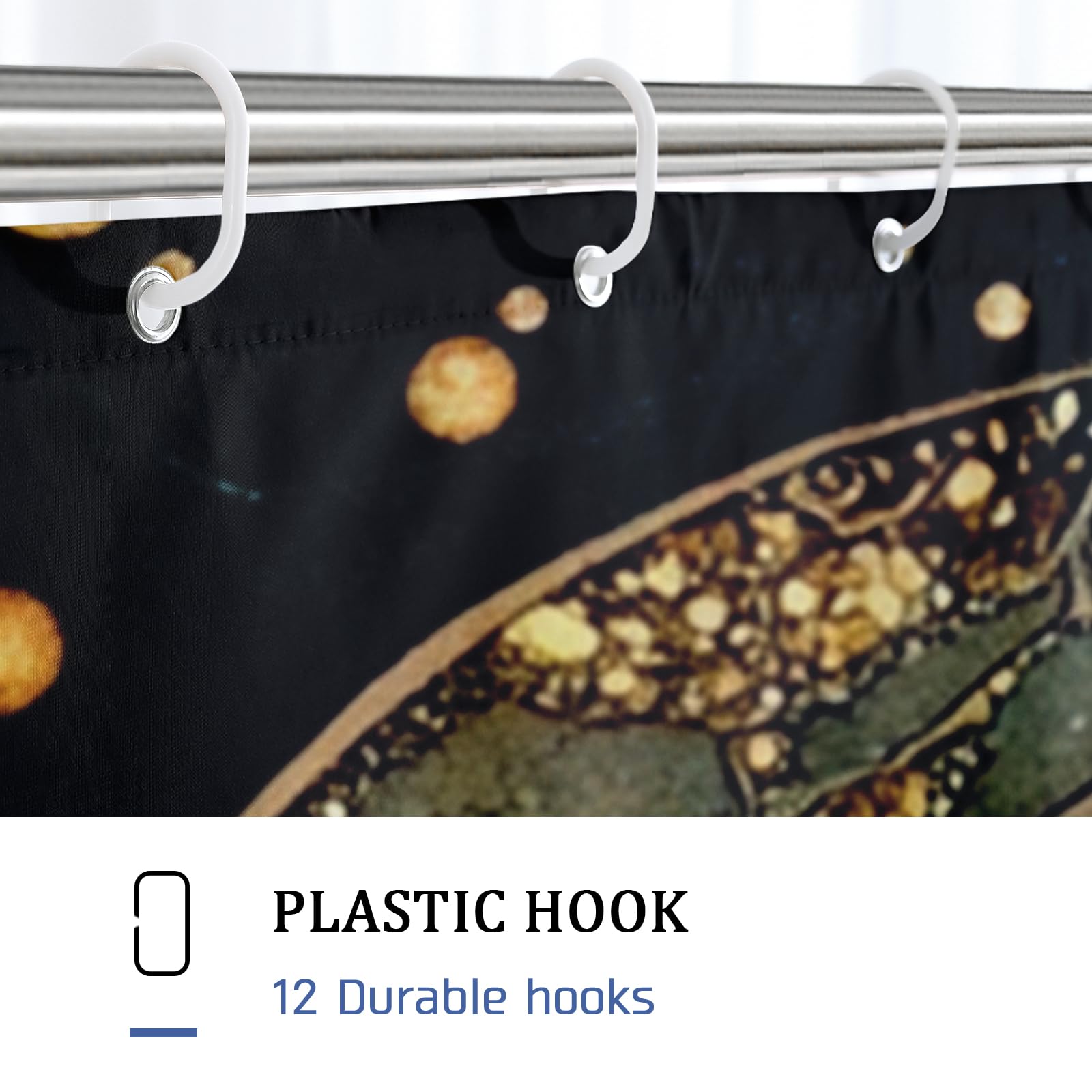 Rideau de douche féerique, rideau de bain féerique doré et beige enchanté pour décoration de salle de bain, rideau de douche magique fantaisie printemps art moderne en tissu imperméable avec crochets