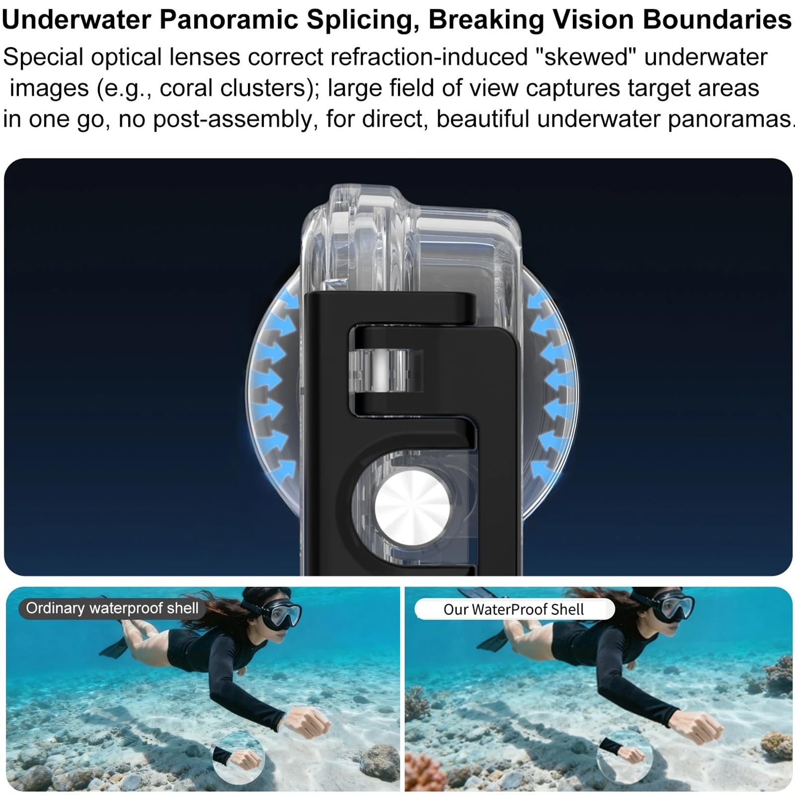 Carcasa Impermeable para dji Osmo 360, Invisible Carcasa de Buceo 45M Funda subacuática Funda Protectora Estuche Protectora Accesorios para dji OSMO 360
