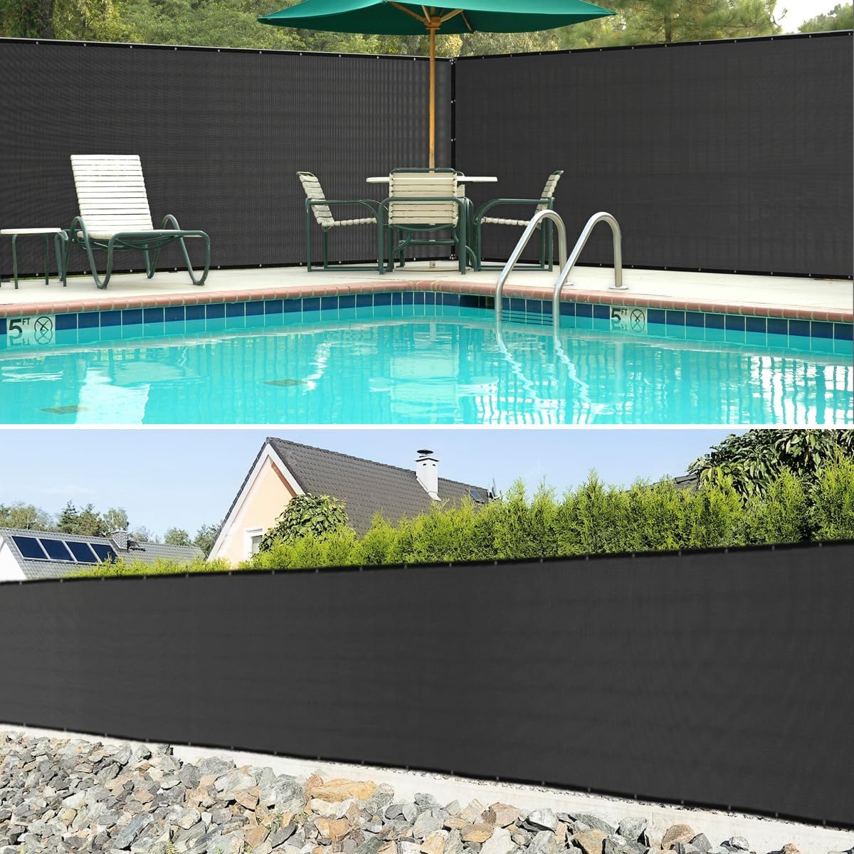 Privacy Fence Screen 6ft x 100ft,2-Pack 6ft x 50ft Each, Heavy-Duty 180 GSM Anti-Peeping Mesh Cover for Garden, Backyard, Wall, & Outdoor Fence Decoration Black