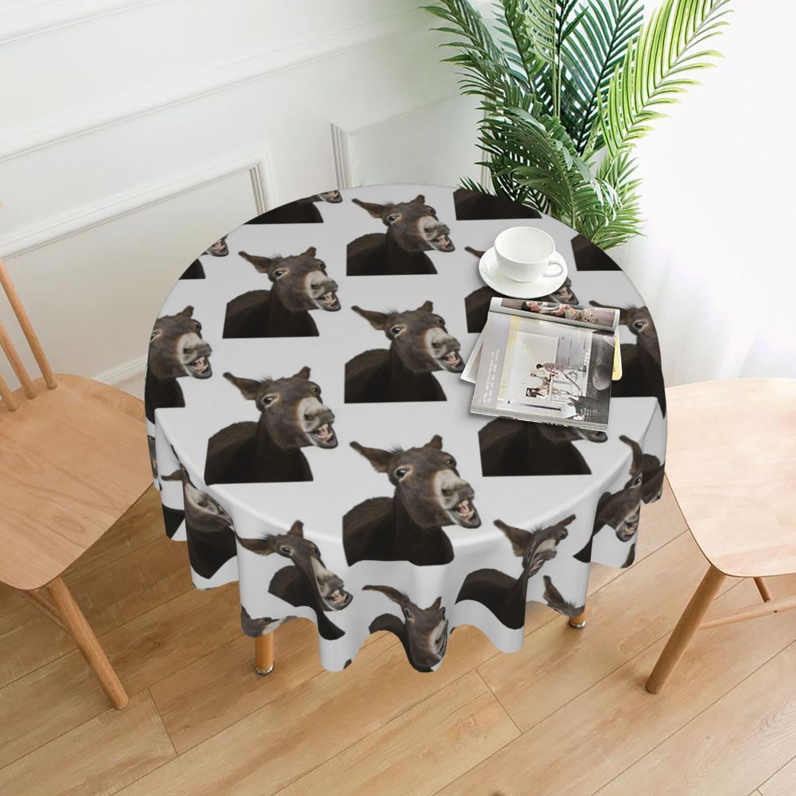 Zcmkjlg Funny Donkey Print Quick Ship Round Tablecloth 60in Polyester Washable Cover for Dining Room