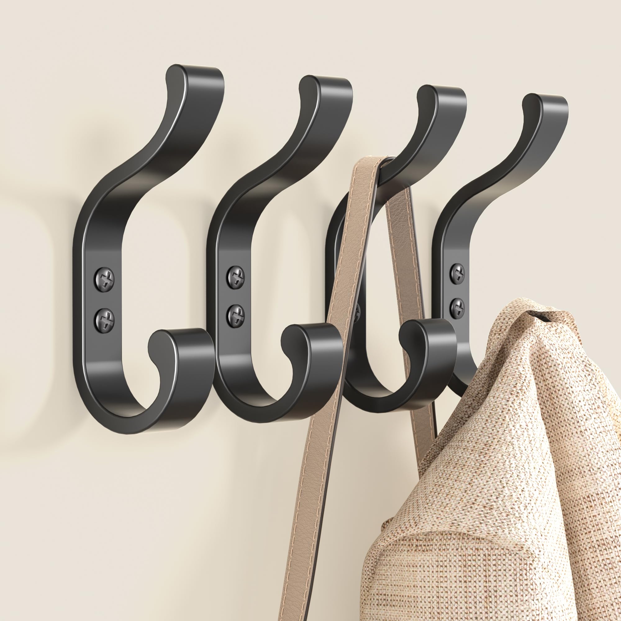jockcaras Large Wall Hooks for Hanging Coats, Black Heavy Duty Coat Hooks Wall Mounted, Screw-in Hooks for Towels Clothes