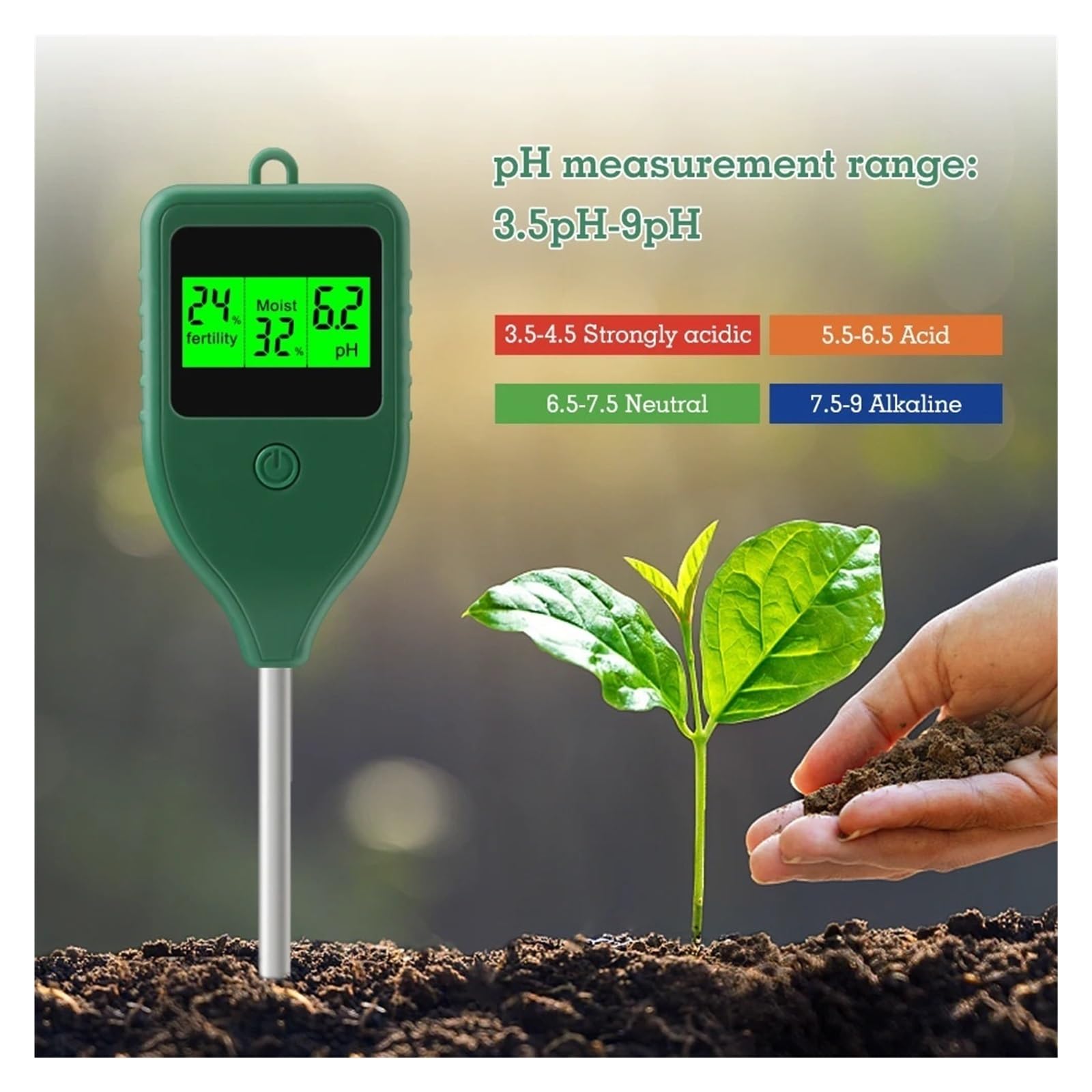 Medidor de pH del suelo 3 en 1, comprobador fertilidad for huertos agrícolas y detector humedad for plantaciones interior Agricultura y actividades al aire libre